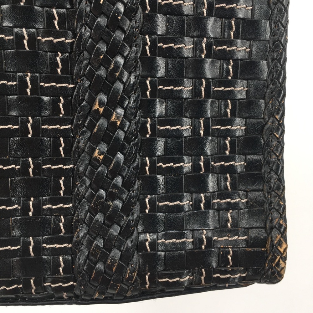 Elliot Lucca Black Leather Basket Weave Hand Bag - Picture 4 of 8